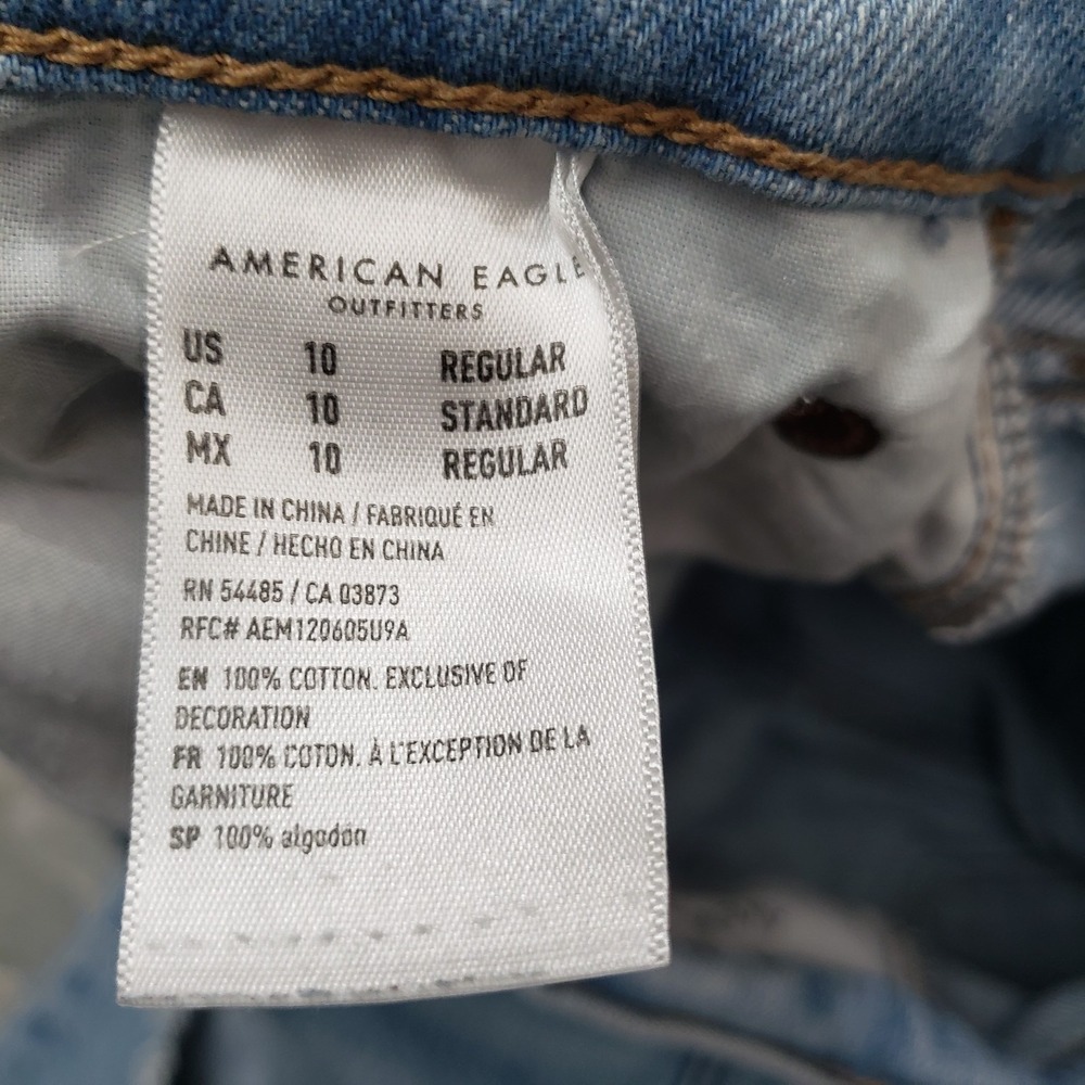 American Eagle Jeans Womens 10 Blue 90's Straight Distressed Denim Light Wash - Picture 8 of 12
